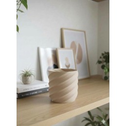 Vaso geometrico moderno beige da interno in stampa 3D